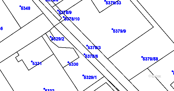 Parcela st. 5378/3 v KÚ Chomutov I, Katastrální mapa