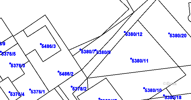 Parcela st. 5380/9 v KÚ Chomutov I, Katastrální mapa