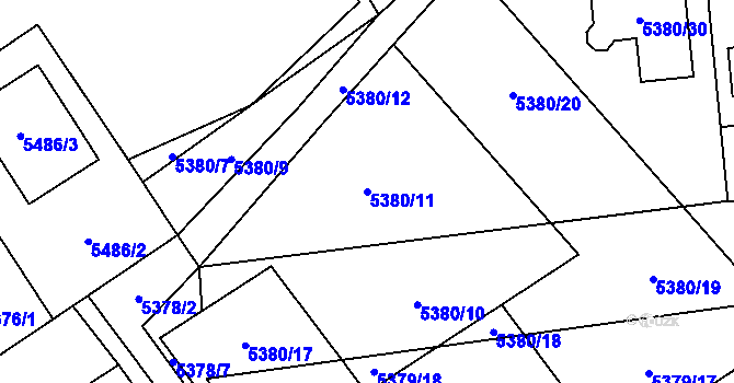 Parcela st. 5380/11 v KÚ Chomutov I, Katastrální mapa