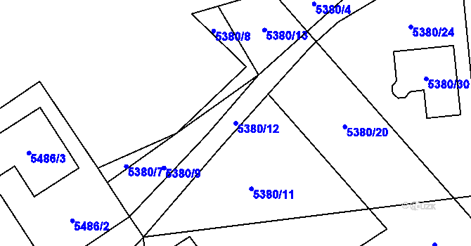 Parcela st. 5380/12 v KÚ Chomutov I, Katastrální mapa