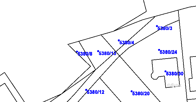 Parcela st. 5380/13 v KÚ Chomutov I, Katastrální mapa