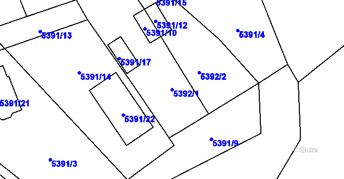 Parcela st. 5392/1 v KÚ Chomutov I, Katastrální mapa