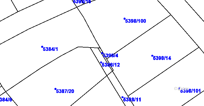 Parcela st. 5398/4 v KÚ Chomutov I, Katastrální mapa