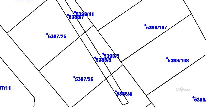 Parcela st. 5398/5 v KÚ Chomutov I, Katastrální mapa