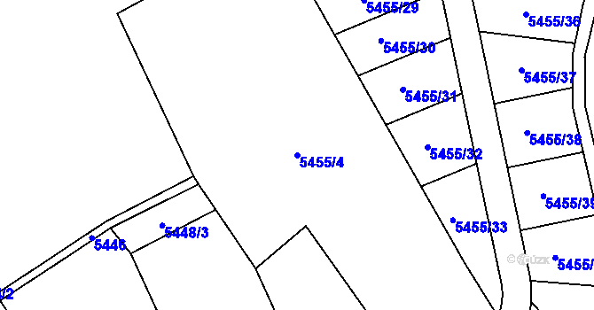 Parcela st. 5455/4 v KÚ Chomutov I, Katastrální mapa