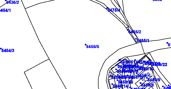 Parcela st. 5455/5 v KÚ Chomutov I, Katastrální mapa