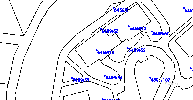Parcela st. 5459/12 v KÚ Chomutov I, Katastrální mapa