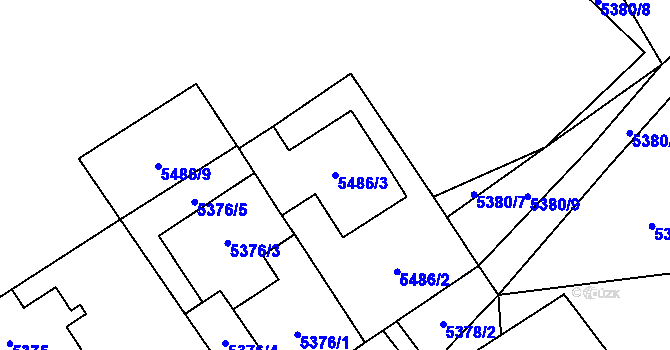 Parcela st. 5486/3 v KÚ Chomutov I, Katastrální mapa