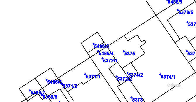 Parcela st. 5486/4 v KÚ Chomutov I, Katastrální mapa