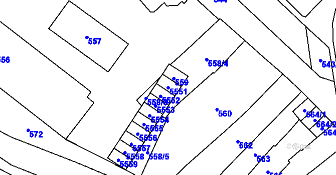 Parcela st. 5551 v KÚ Chomutov I, Katastrální mapa