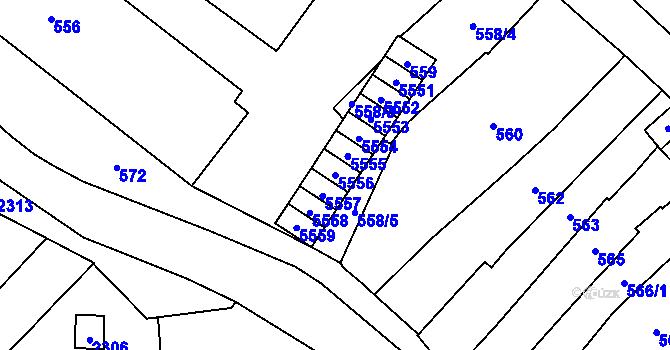 Parcela st. 5556 v KÚ Chomutov I, Katastrální mapa