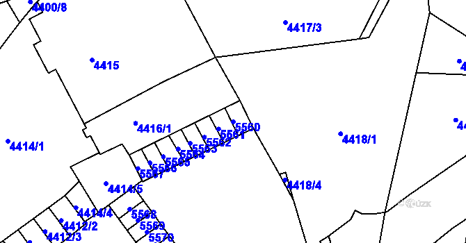 Parcela st. 5560 v KÚ Chomutov I, Katastrální mapa