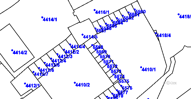 Parcela st. 5569 v KÚ Chomutov I, Katastrální mapa