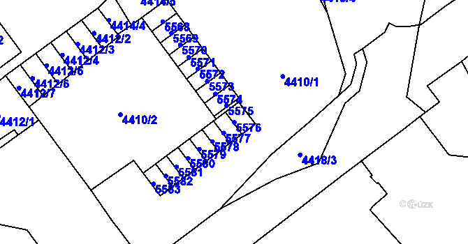 Parcela st. 5576 v KÚ Chomutov I, Katastrální mapa
