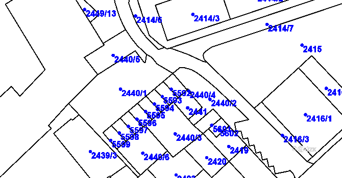 Parcela st. 5592 v KÚ Chomutov I, Katastrální mapa