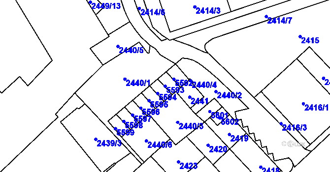 Parcela st. 5593 v KÚ Chomutov I, Katastrální mapa