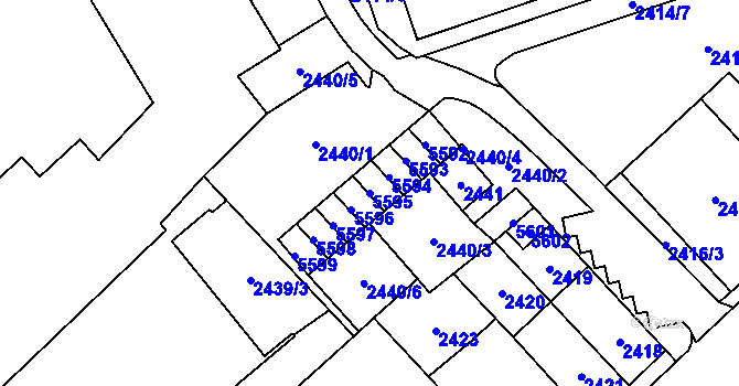 Parcela st. 5595 v KÚ Chomutov I, Katastrální mapa