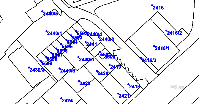 Parcela st. 5601 v KÚ Chomutov I, Katastrální mapa