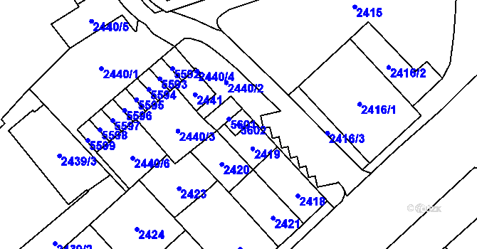 Parcela st. 5602 v KÚ Chomutov I, Katastrální mapa