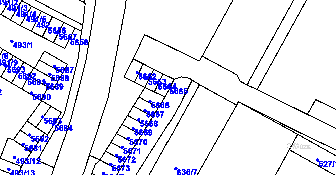Parcela st. 5665 v KÚ Chomutov I, Katastrální mapa