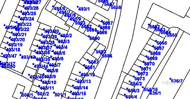 Parcela st. 5683 v KÚ Chomutov I, Katastrální mapa