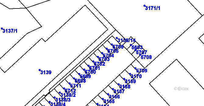 Parcela st. 5704 v KÚ Chomutov I, Katastrální mapa