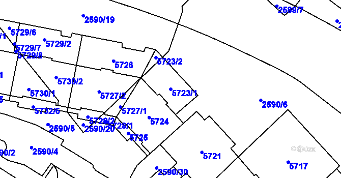 Parcela st. 5723/1 v KÚ Chomutov I, Katastrální mapa
