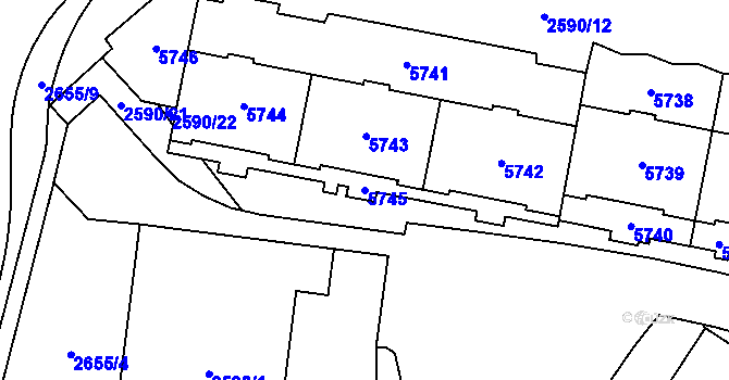 Parcela st. 5745 v KÚ Chomutov I, Katastrální mapa