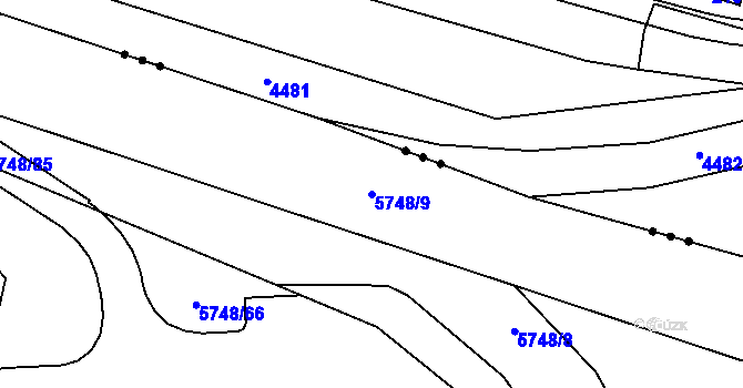 Parcela st. 5748/9 v KÚ Chomutov I, Katastrální mapa