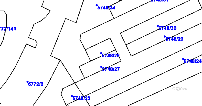 Parcela st. 5748/28 v KÚ Chomutov I, Katastrální mapa