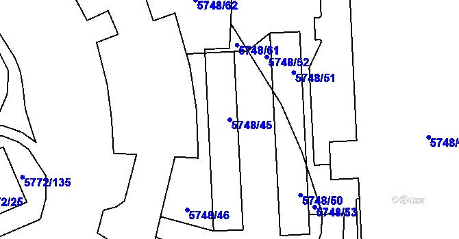 Parcela st. 5748/45 v KÚ Chomutov I, Katastrální mapa