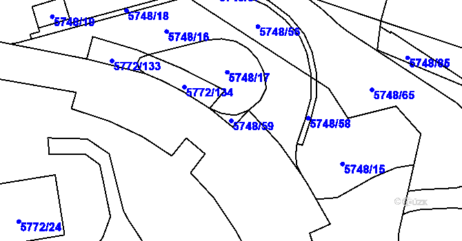 Parcela st. 5748/59 v KÚ Chomutov I, Katastrální mapa