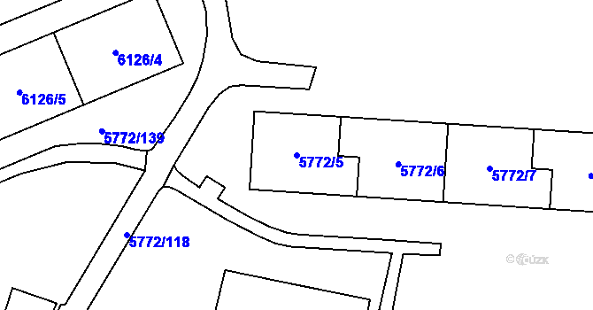 Parcela st. 5772/5 v KÚ Chomutov I, Katastrální mapa