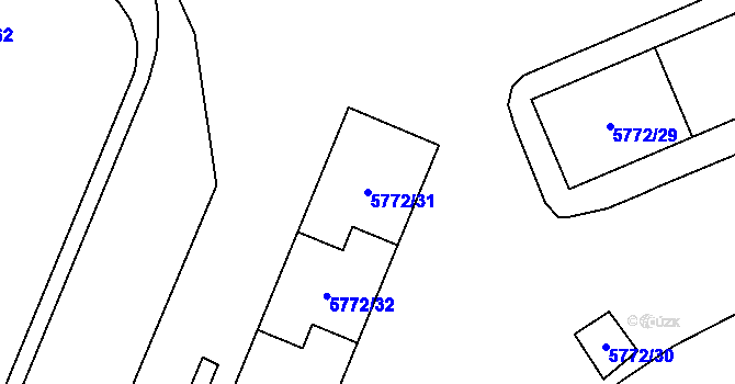Parcela st. 5772/31 v KÚ Chomutov I, Katastrální mapa