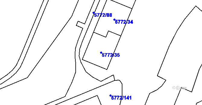 Parcela st. 5772/35 v KÚ Chomutov I, Katastrální mapa