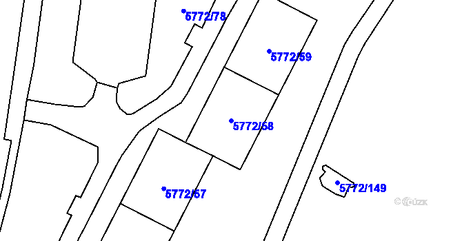 Parcela st. 5772/58 v KÚ Chomutov I, Katastrální mapa