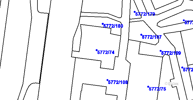 Parcela st. 5772/74 v KÚ Chomutov I, Katastrální mapa