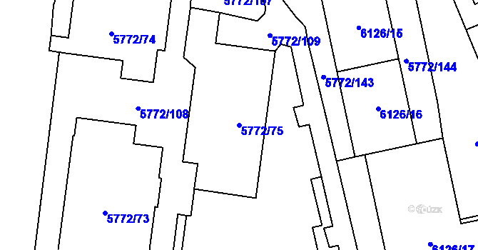 Parcela st. 5772/75 v KÚ Chomutov I, Katastrální mapa