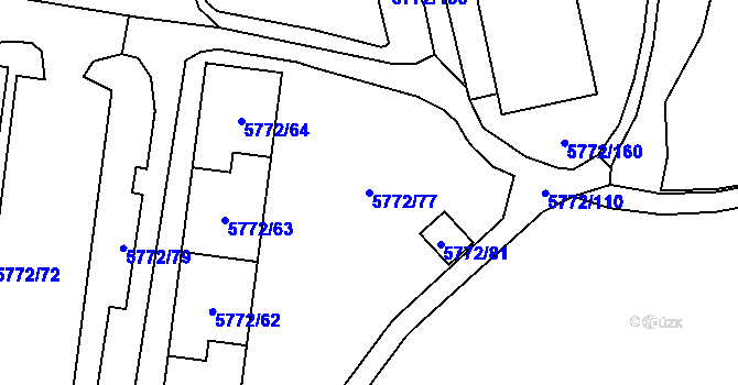 Parcela st. 5772/77 v KÚ Chomutov I, Katastrální mapa