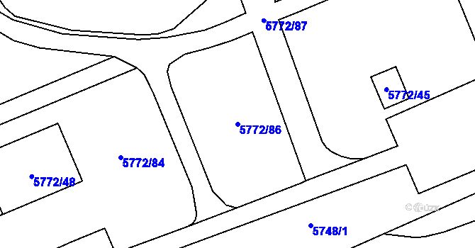 Parcela st. 5772/86 v KÚ Chomutov I, Katastrální mapa