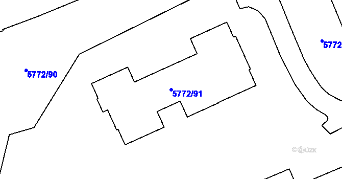 Parcela st. 5772/91 v KÚ Chomutov I, Katastrální mapa
