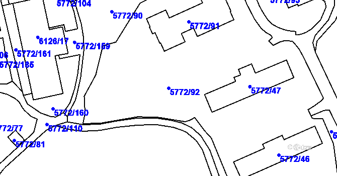 Parcela st. 5772/92 v KÚ Chomutov I, Katastrální mapa