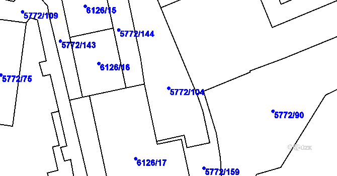 Parcela st. 5772/104 v KÚ Chomutov I, Katastrální mapa