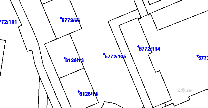 Parcela st. 5772/105 v KÚ Chomutov I, Katastrální mapa