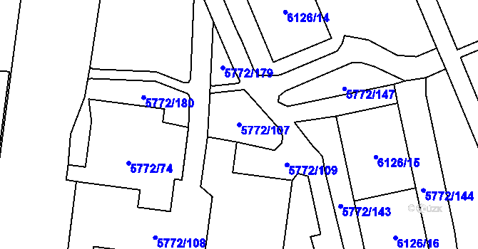 Parcela st. 5772/107 v KÚ Chomutov I, Katastrální mapa