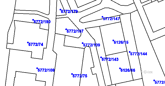 Parcela st. 5772/109 v KÚ Chomutov I, Katastrální mapa