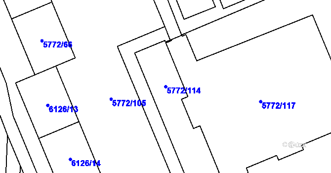 Parcela st. 5772/114 v KÚ Chomutov I, Katastrální mapa