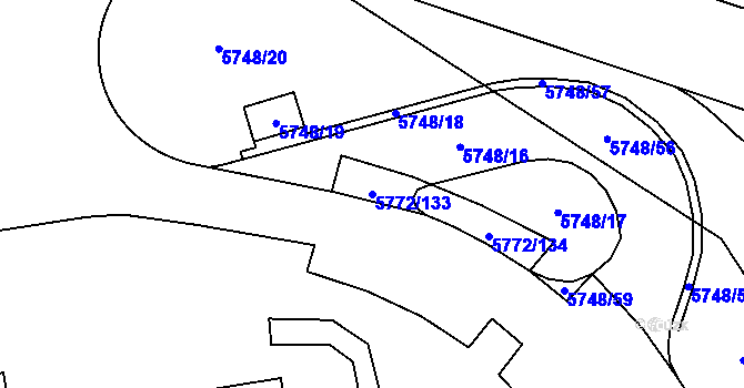 Parcela st. 5772/133 v KÚ Chomutov I, Katastrální mapa