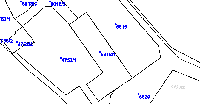 Parcela st. 5818/1 v KÚ Chomutov I, Katastrální mapa
