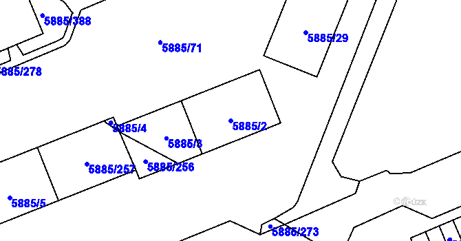 Parcela st. 5885/2 v KÚ Chomutov I, Katastrální mapa
